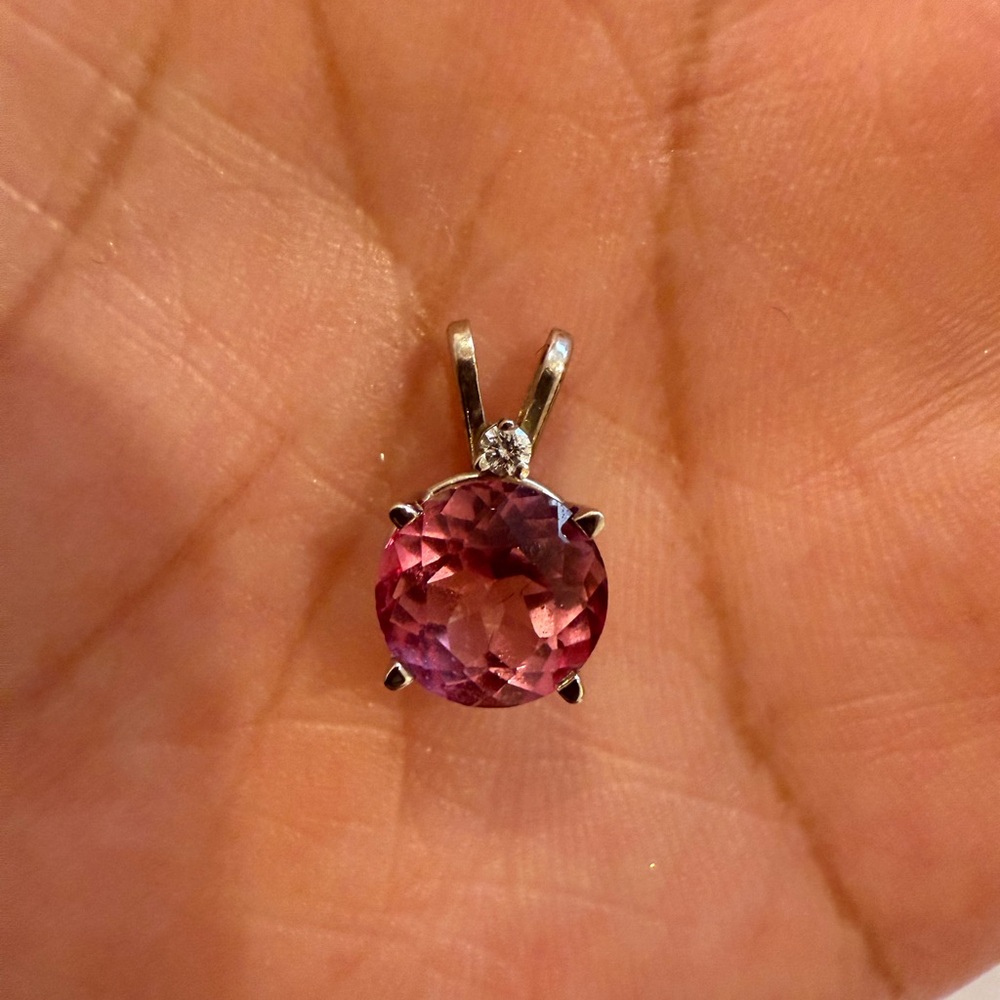 14k solid white gold pink topaz pendant